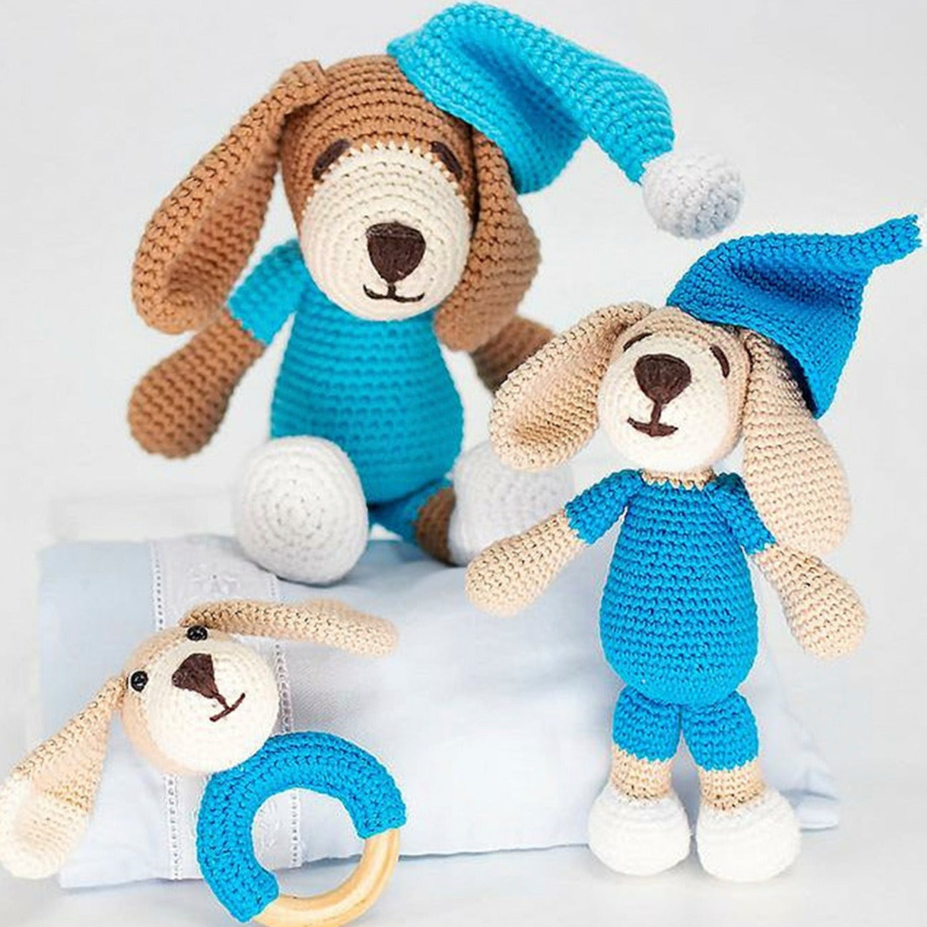 Crafted with precision using 100% organic hypoallergenic cotton, the Blue Doggie Crochet Toy is an ideal baby gift.