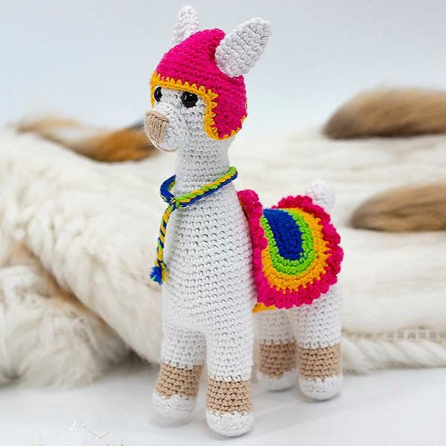 White Llama W Pink Crochet Toy