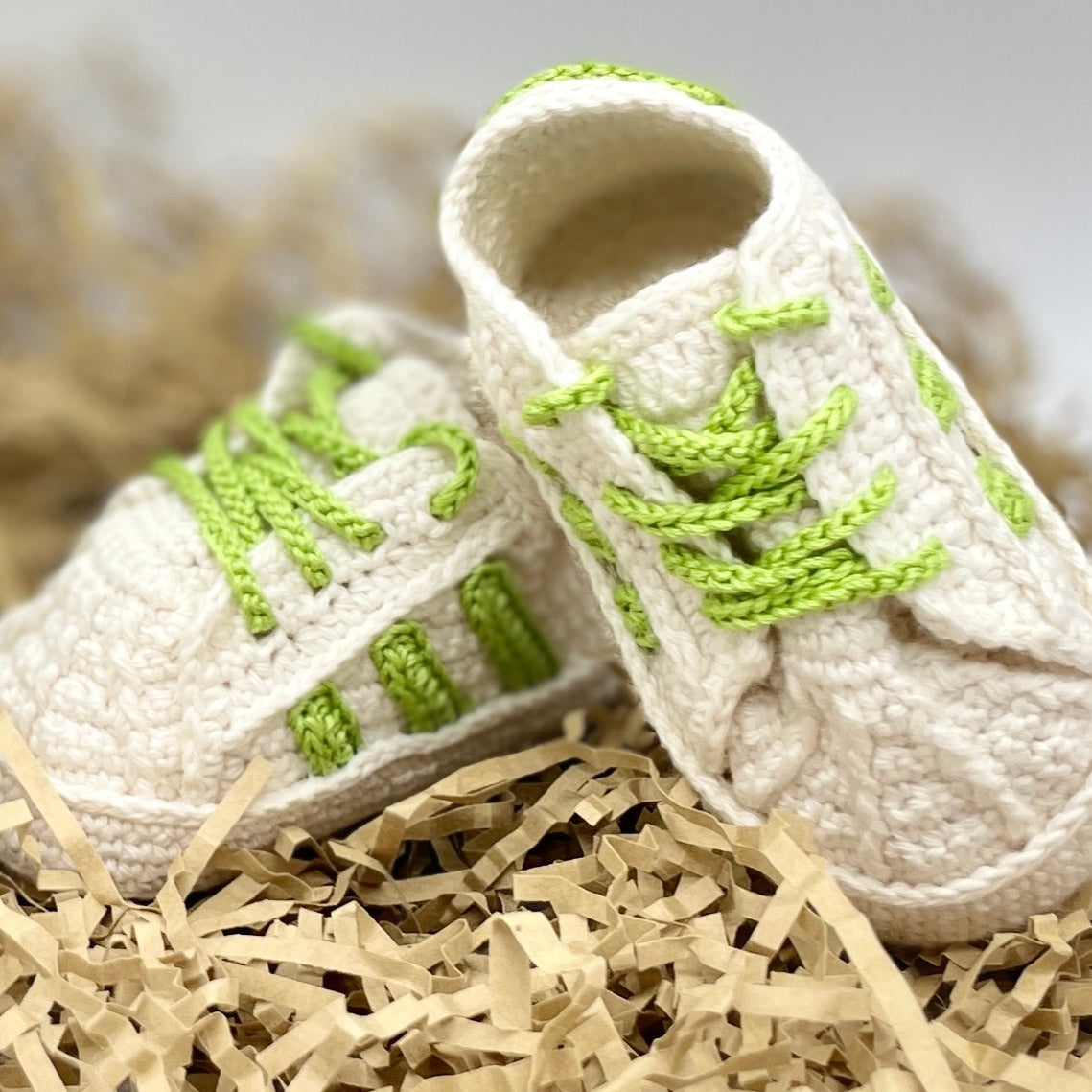 Monkey plush toy gift set with matching shoes. Includes 100% hypoallergenic organic cotton crochet coy, and 100% hypoallergenic organic cotton shoes.