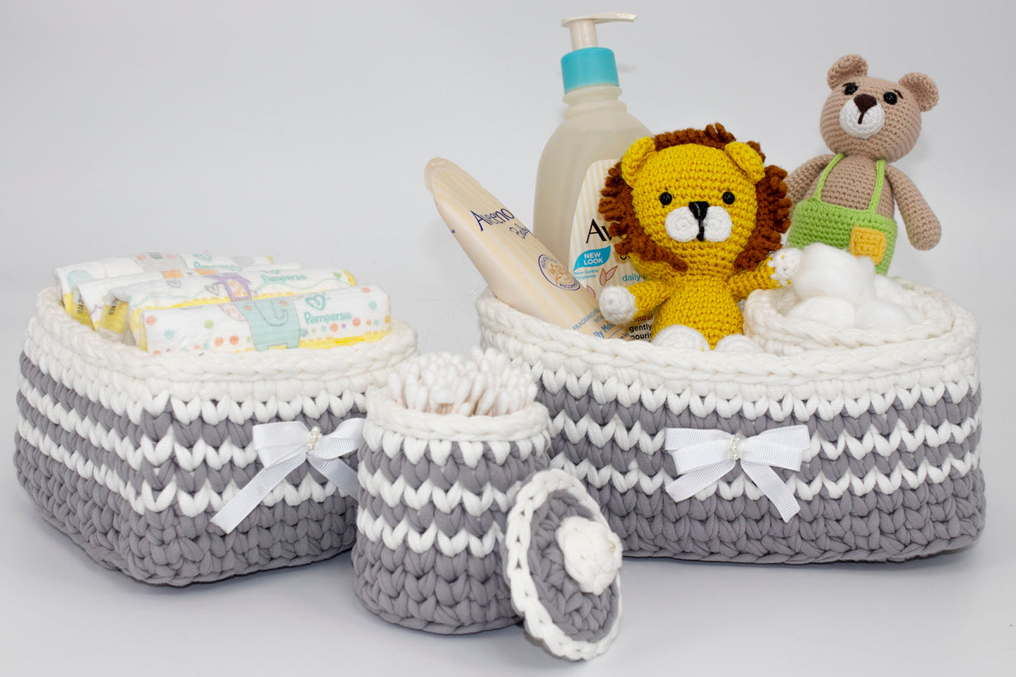 Grey Crochet Basket Set