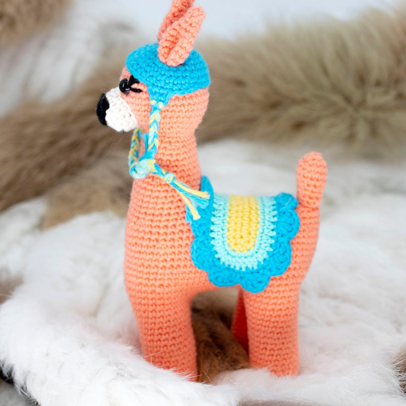 Coral Llama Crochet Toy
