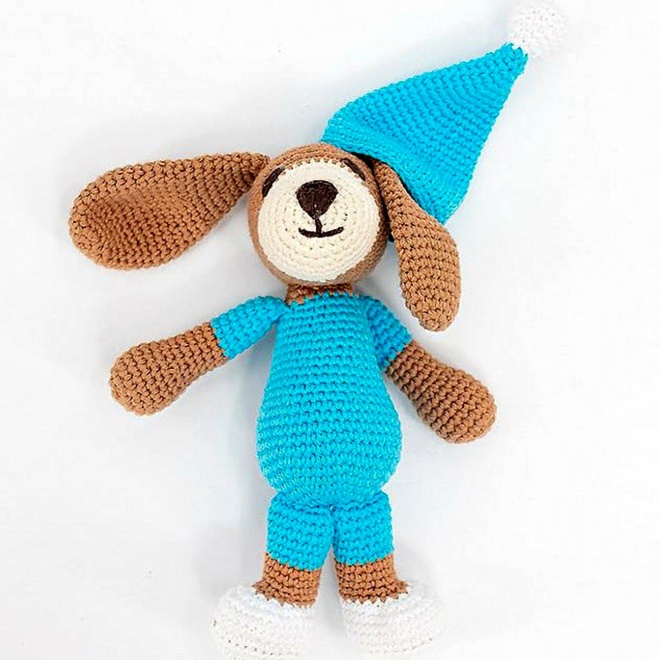 Crafted with precision using 100% organic hypoallergenic cotton, the Blue Doggie Crochet Toy is an ideal baby gift.