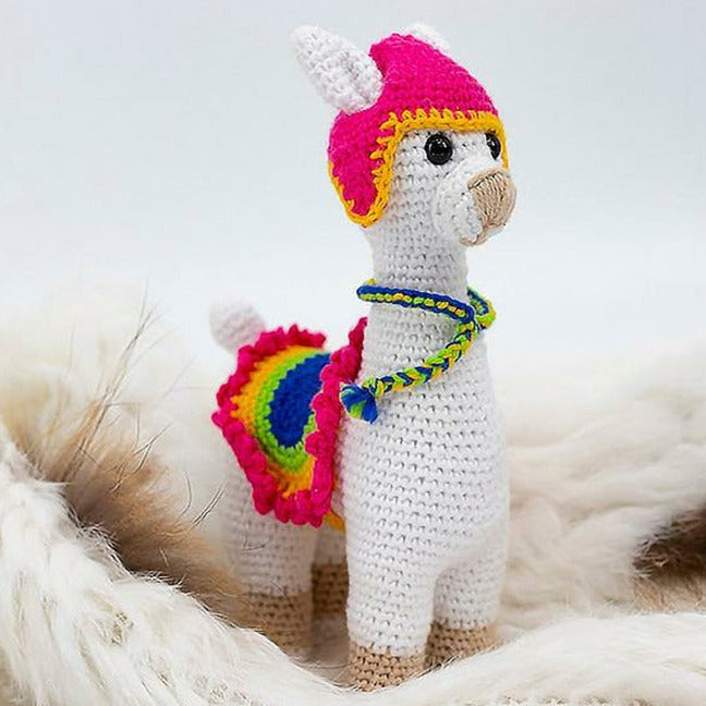 White Llama W Pink Crochet Toy