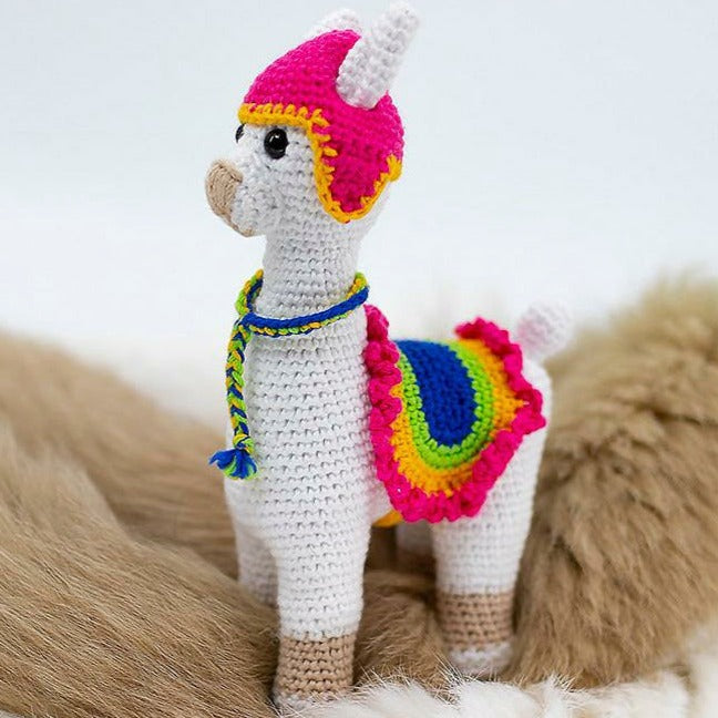 White Llama W Pink Crochet Toy